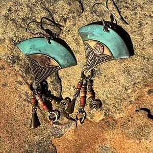 Vintage 1990’s brass artisan made dangle earrings
